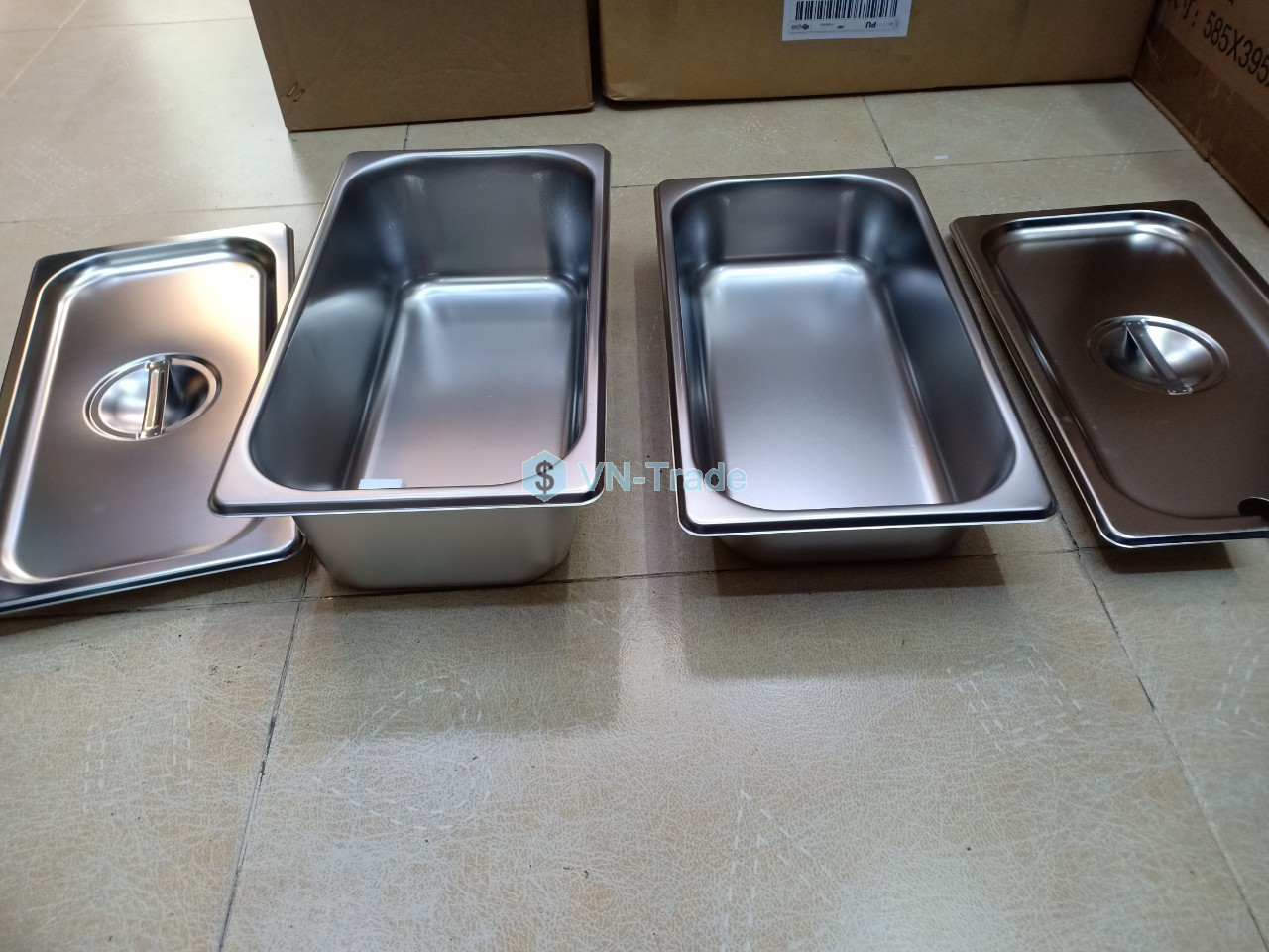 Combo 2 Khay Inox 1/3 Cao 6.5cm & 10cm Nắp Nguyên & Nắp Khuyết