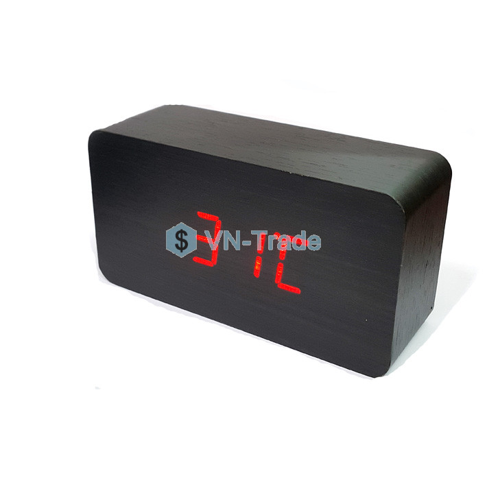Đồng Hồ Gỗ Báo Thức Hình Chữ Nhật 1295 (Đỏ)