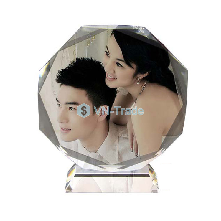In Hình Lên Pha Lê Hình Tròn 8 Cạnh 16cm