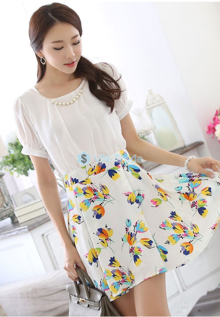 Áo Tay Ngắn Liền Đầm Kiểu Hàn J8008 (Vàng)