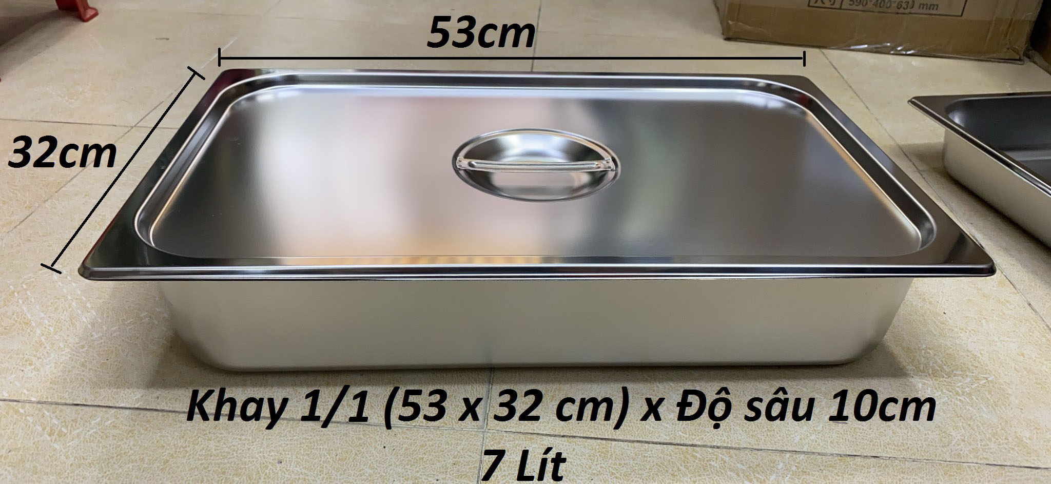 Khay Inox 1/1 Cao 10cm Nắp Nguyên Khay Inox 1/1 Cao 10cm Nắp Nguyên