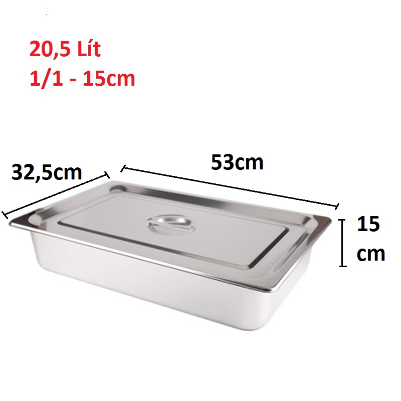 Khay Inox 1/1 Cao 15cm Nắp Nguyên Khay Inox 1/1 Cao 15cm Nắp Nguyên