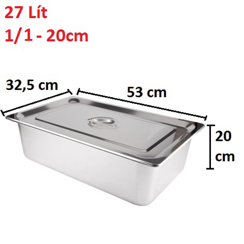 Khay Inox 1/1 Cao 20cm Nắp Nguyên Khay Inox 1/1 Cao 20cm Nắp Nguyên