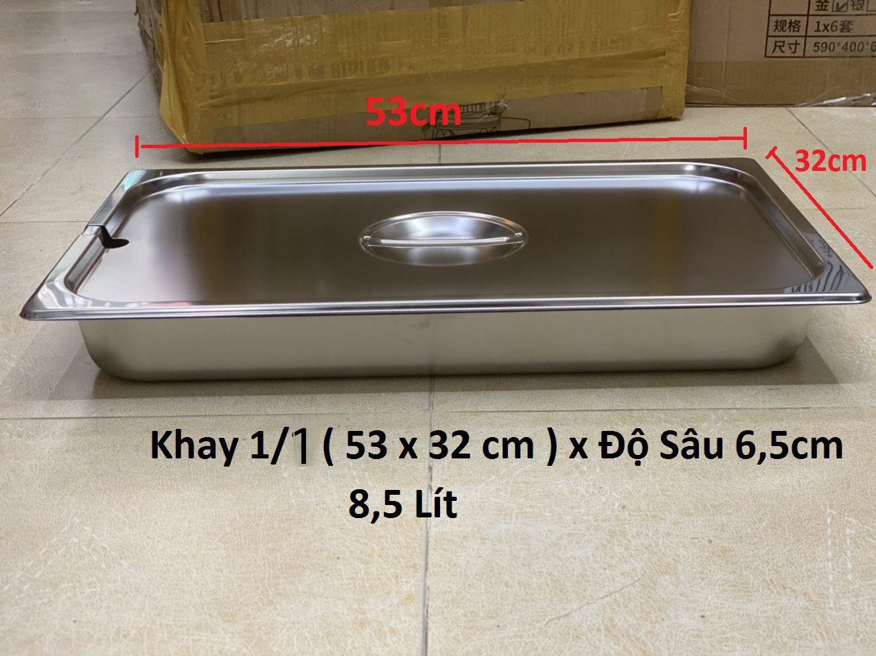 Khay Inox 1/1 Cao 6,5cm Nắp Khuyết Khay Inox 1/1 Cao 6,5cm Nắp Khuyết