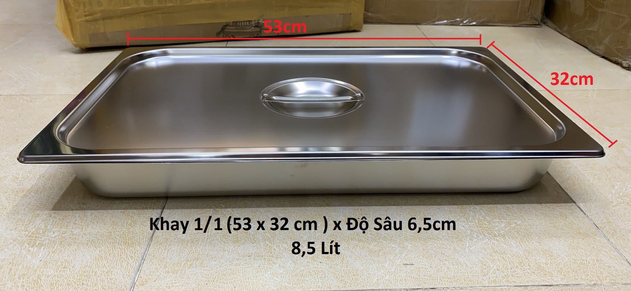 Khay Inox 1/1 Cao 6,5cm Nắp Nguyên Khay Inox 1/1 Cao 6,5cm Nắp Nguyên