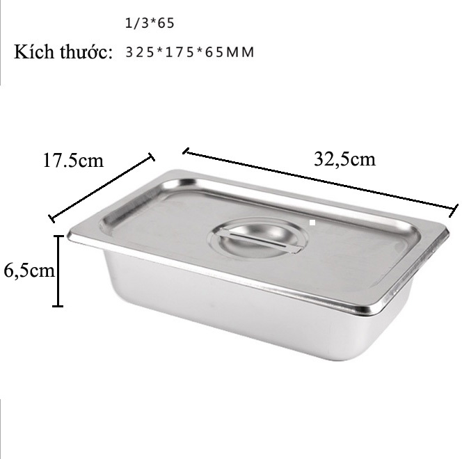 Khay Inox 1/3 Cao 6,5cm Nắp Nguy&ecirc;n