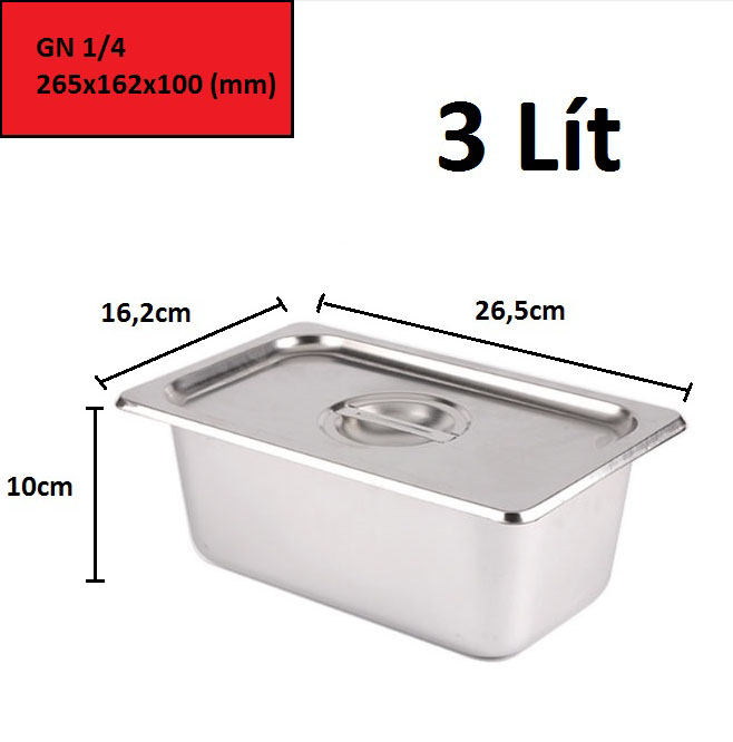 Khay Inox 1/4 Cao 10cm Nắp Nguyên Khay Inox 1/4 Cao 10cm Nắp Nguyên
