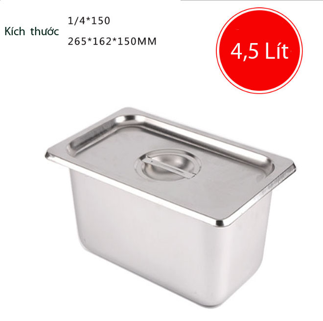 Khay Inox 1/4 Cao 15cm Nắp Nguyên Khay Inox 1/4 Cao 15cm Nắp Nguyên