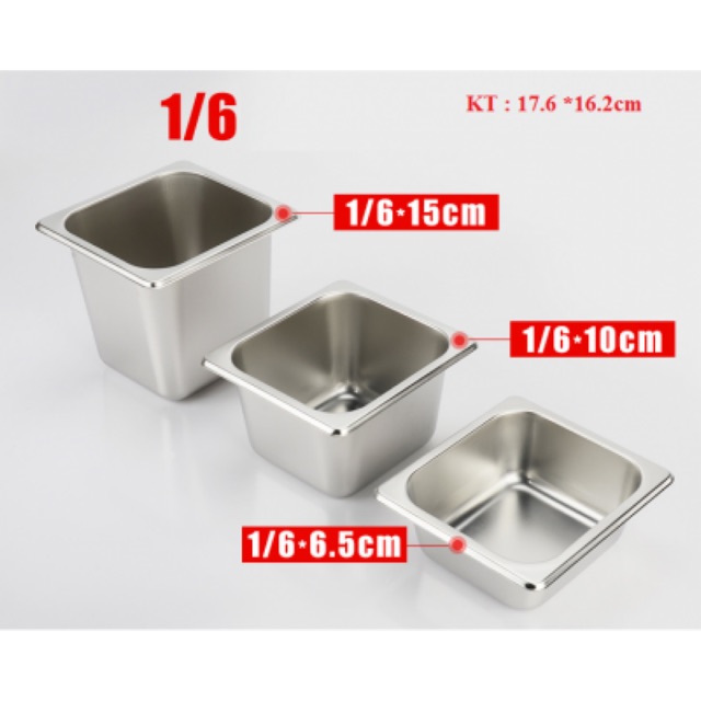 Khay Inox 1/6 Với 3 Kích Thước Khay Inox 1/6 Với 3 Kích Thước