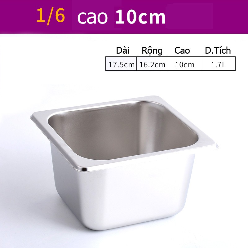 Khay Inox 1/6 Cao 10cm Không Nắp Khay Inox 1/6 Cao 10cm Không Nắp
