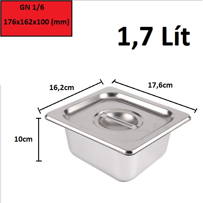 Khay Inox 1/6 Cao 10cm Nắp Nguyên Khay Inox 1/6 Cao 10cm Nắp Nguyên