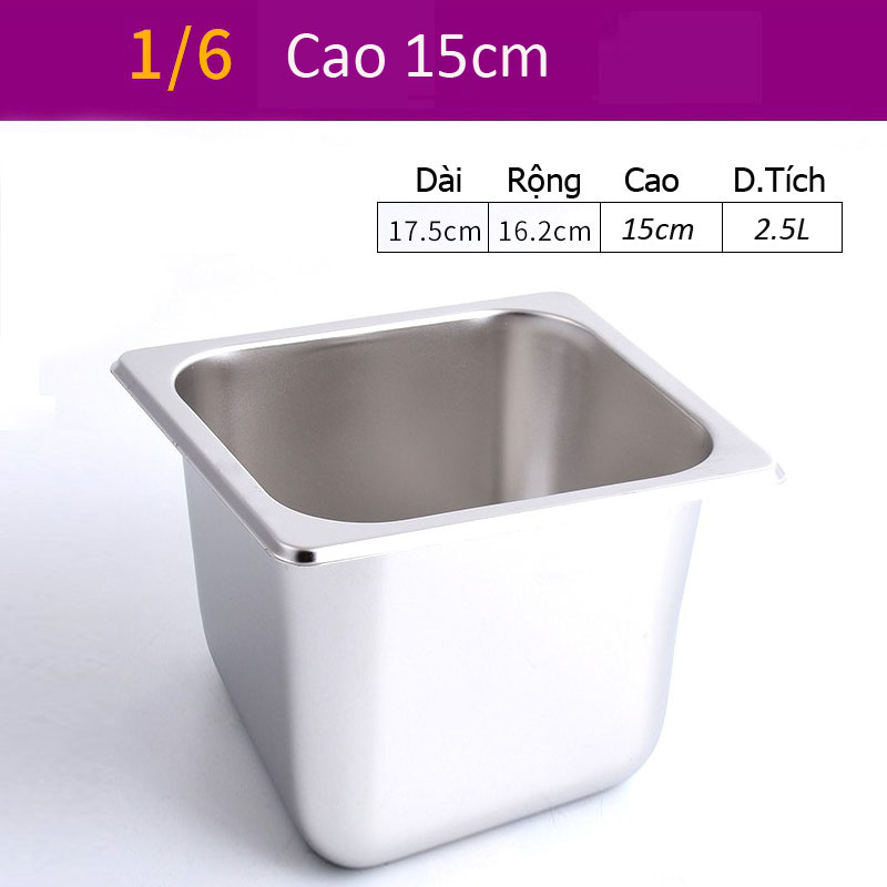 Khay Inox 1/6 Cao 15cm Không Nắp Khay Inox 1/6 Cao 15cm Không Nắp