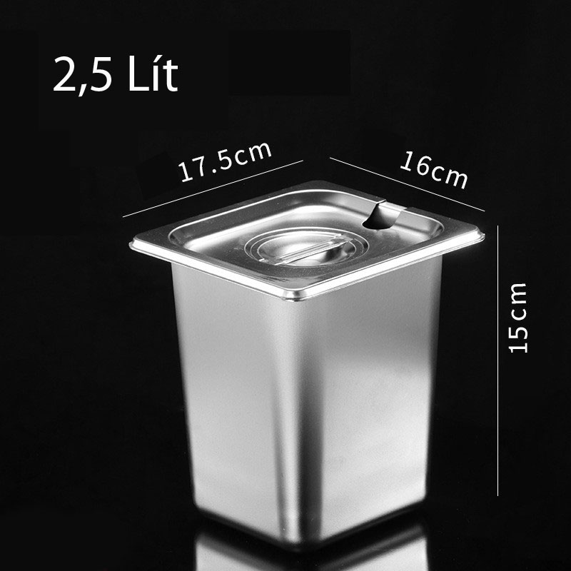 Khay Inox 1/6 Cao 15cm Nắp Khuyết Khay Inox 1/6 Cao 15cm Nắp Khuyết