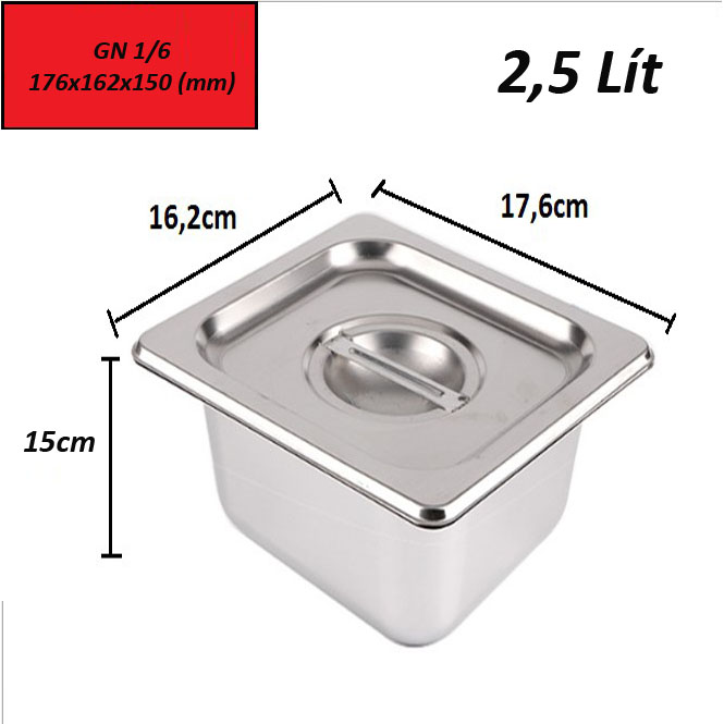 Khay Inox 1/6 Cao 15cm Nắp Nguyên Khay Inox 1/6 Cao 15cm Nắp Nguyên