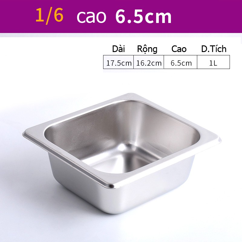 Khay Inox 1/6 Cao 6,5cm Không Nắp Khay Inox 1/6 Cao 6,5cm Không Nắp