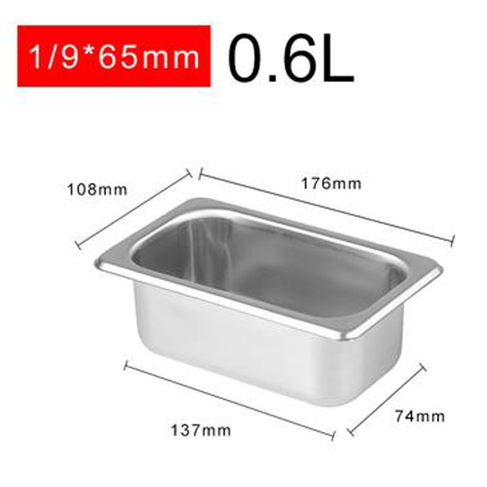 Khay Inox 1/9 Cao 6,5cm Kh&ocirc;ng Nắp